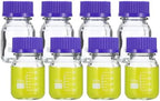 PATIKIL 8 Pack Reagent Media Storage Bottles, 100ml Borosilicate Glass Graduated Round Bottles with GL45 Blue Screw Cap for Lab Water Reagent Liquids, Clear