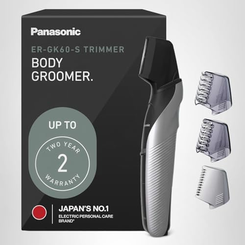 Panasonic Electric Body Groomer and Trimmer for Men, Cordless Washable Wet Dry Groomer with 3 Comb Attachments, Black ER-GK60-S