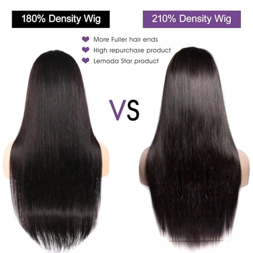 Lemoda 210% Density Full 13x6 SKINLIKE Real HD Lace Frontal Wigs Straight 13x6 Full Lace Frontal Virgin Human Hair Wigs Invisible 0.1mm Ultra-thin Knots Frayed Ends Lace Wig 20Inch