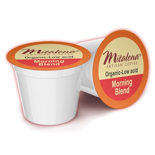 Mitalena Morning Blend Low Acid Coffee Pods - Medium Roast Organic Coffee for Keurig K-cup Coffee Maker - Enjoy Small Batch Artisan Coffee, Avoid Heartburn and Acid Reflux - 96 cups