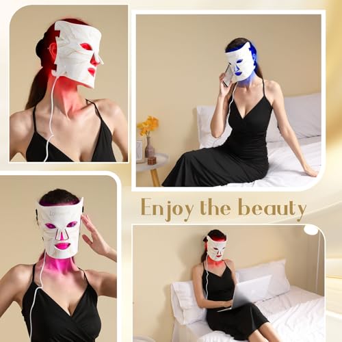 Red Light Therapy for Face, LED Face Mask Light Therapy, Red Light Therapy Mask for Acne, Wrinkles and Skin Rejuvenation, 320 LEDS, 3 Modes, 10-Min Auto Off, Eye Protection Included