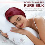Silk Bonnet for Sleeping, 22 Momme Bonnet Grade-6A 100% Pure Mulberry Silk Bonnet for Hair Care, Maintaining Hairstyles Overnigh, Elastic and twist knot design,Hair Bonnet for Sleeping(1PC, Burgundy)