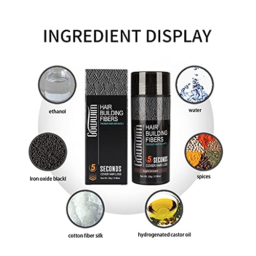 gowwim Hair Thickening Fibers 2-in-1 Kit Keratin Building Fibers, Spray Applicator & Hold Spray - Instantly Volumize Sparse Areas (Light brown)