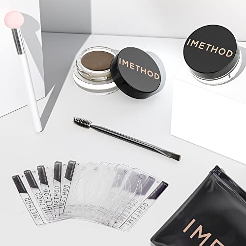 iMethod Eyebrow Stamp and Eyebrow Stencil Kit - Eye Brow Stamping Kit, Brow Stamp Kit, Brow Stencil and Stamp Kit, Brow Trio Eyebrow Kit, Perfect Bushy Eyebrows, Medium Brown