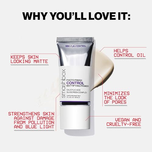 Smashbox Photo Finish Control Mattifying Makeup Primer| Salicylic Acid, Matte, Oil-Control, Vegan + Cruelty Free