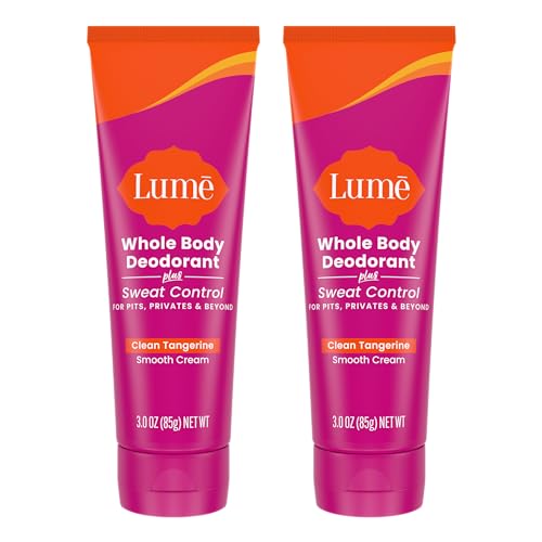 Lume Whole Body Deodorant Plus Sweat Control - Smooth Cream Tube - 72 Hour Odor And Sweat Control - Baking Soda Free, Skin Loving - 3.0 ounce (Pack of 2) (Clean Tangerine)
