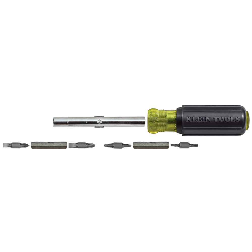 Klein Tools 80027 Screwdriver Set, 11-in-1 Multi-bit Screwdriver, 6-in-1 Stubby, Phillips, Slotted, Square, Torx Bits, 2-Piece