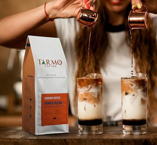 Tarmo Coffee | POWER BLEND - Low Acid Ground Coffee, Vietnamese Coffee, Premium Arabica & Robusta Blend,Medium Roast Coffee, 12 Oz Bag