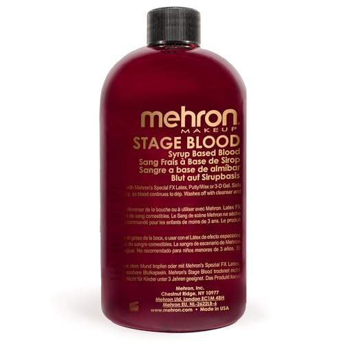 Mehron Makeup Stage Blood | Realistic Fake Blood For Halloween | Stage Blood Makeup| Washable Fake Blood for Special FX, Stage & Screen, Halloween, & Cosplay (16 oz) (Bright Arterial)