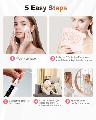 Red Light Therapy for Face, LED Face Mask Light Therapy,Near-Infrared 850 Red Light Therapy Mask(NIR),Portable,Rechargeable and Remote