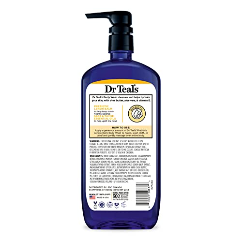 Dr Teal's Body Wash with Pure Epsom Salt, with Prebiotic Lemon Balm & Sage, 24 fl oz (Pack of 4)