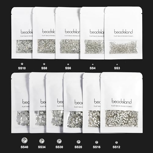 beadsland Flat Back Crystal Rhinestones Round Gems for Nail Art and Craft Glue Fix, Crystal, 10mm, SS50/144pcs