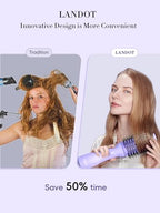 LANDOT Hot Hair Blow Dryer Brush: One-Step HairDryer Styler and Volumizer - Upgraded Plus 2.0 Hot Air Brush with Negative Ion Anti-frizz Ceramic Titanium 60mm Oval Shape Barrel Purple Color