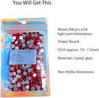 ss34 Red Glass Rhinestones 288 Pcs, 7.0 mm Big Light Siam Flatback Rhinestone, Diamond Cut Gems for Crafts, Face Mask, Makeup, Tumbler, Shoes, Clothing