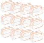 12 PCS Clear Toiletry Bag for Women Men, Transparent Cosmetic Bag for Travel Makeup Organizer TSA Approved Pouch -Orange-pink, Small