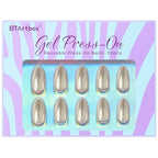 BTArtbox Press On Nails Short - Mirror Shine Silver Press On Nails Almond, Chrome Glazed Glue On Nails for Gifts, Reusable Stick On Nails in 16 Sizes, Holo Pearl