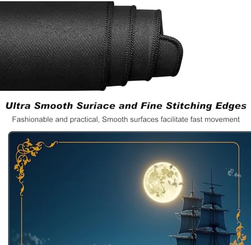 DEGDFSGR for MTG Playmat with Zones 27.5" x 15.74" inches for TCG Playmat Non-Slip Rubber Base Commander Playmats for Card Play mat Iorcana Trading Card Game, Moon Ship Blue Sea