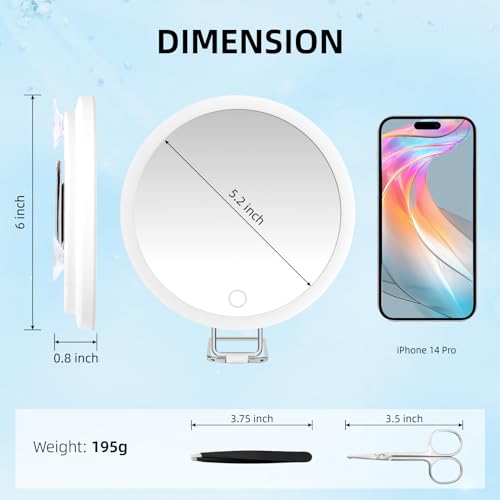 30X Magnifying Mirror with Light, Large 6'' Magnifying Makeup Mirror with Light 30X, Travel Mirror with 30X High Magnification Compact 30X Magnified Mirror with Light, 3 Suction Cup & Adjustable Stand