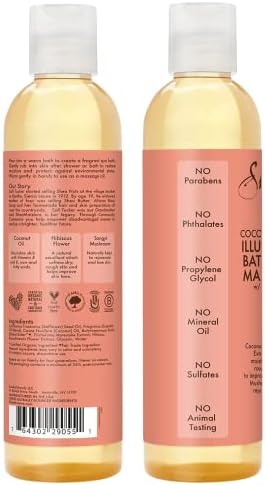 SheaMoisture Body Oil with Coconut & Hibiscus for Bath and Shower, Coconut Massage Oil & Coconut Body Oil, Shea Moisture Body Oil with Hibiscus Flower Extracts (2 Pack, 8 Oz Ea)