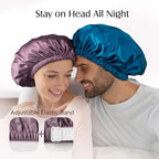 YFONG Double Layered 100% Silk Bonnet for Sleeping Women, 22 Momme Pure Mulberry Silk Sleep Cap with Adjustable Elastic Band Stay On Head，Reduce Frizz, Keep Hairstyle, Soft & Breathable, PlumPurple, M