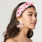 AHONEY Pink Headband Hair Accessories for Women Girls Knotted Headband Pearl Crystal Knotted Jeweled Wide Top Knot Headband Valentine’s Day Gifts (Pink)