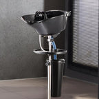 VEVOR Portable Shampoo Bowl, Deep Shampoo Sink for Washing Hair with Adjustable Height and Angle, Includes Drain Hose, Shower Head and Bucket, Portable Salon Sink for Barbershop Spa Center Use, Black