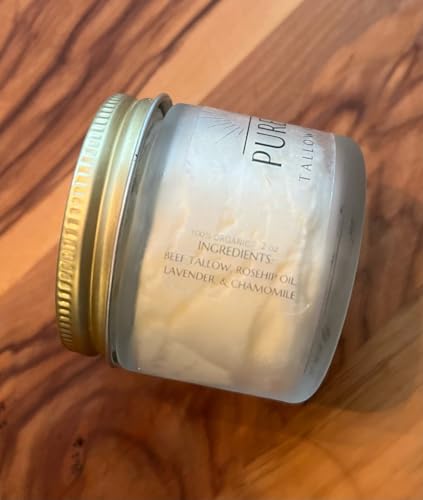 Purely Tallow Cream- Pasture-fed Beef Tallow- Moisturizer/Body Butter- Herbal Infused with Lavender & Chamomile (Unscented)- Dry Skin, Eczema, Psorasis, Infant-Safe -Organic (2 oz)