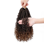 Goddess Box Braids Crochet Hair 10 Inch Bohemian Box Braids Crochet Hair with Curly Ends Boho 3X Synthetic Crochet Braiding Hair for Women (7 pack, 1b/30#)