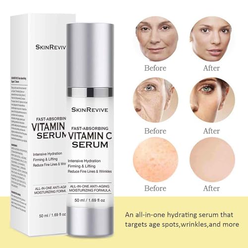 SkinRevive Super Vitamin C Serum for Women over 70, Vitamin C Serum for Mature Skin Face Hydrates, Firms, Lifts, Targets Age Marks, Wrinkles and Smoothes Skin Texture 1.69 fl oz