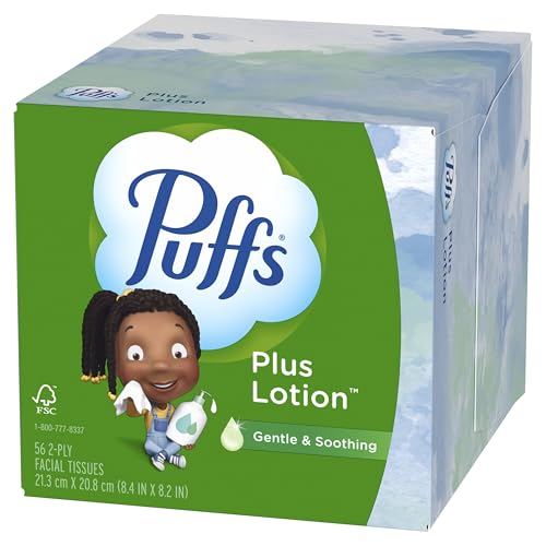 Puffs Plus Lotion Facial Tissues, 10 Cubes, 56 Tissues per Box, Allergies and Colds