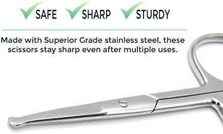 Rounded Stainless Steel Facial Hair Scissors/Safety Scissor for - Nose, Eyebrows, Facial Hair, Eyelashes, Moustache, Beard Trimming, Baby Nail.