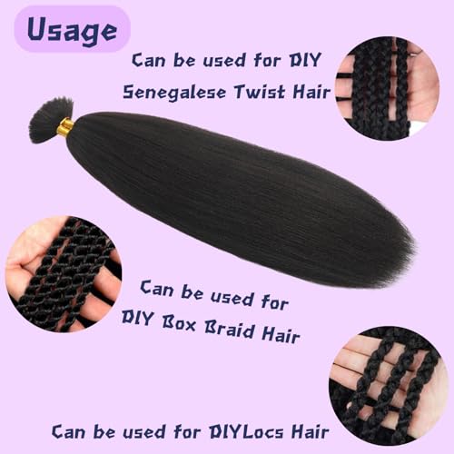 Braiding Hair 6Bundles Kinky Straight Bulk Hair for Braiding 900g No Weft Quality Synthetic Braiding Hair Extensions for Boho Braids Wet and Wavy Yaki Straight Bulk Hair for Micro braiding 20inch,4#