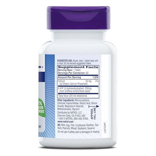 Natrol 5-HTP 200mg Dietary Supplement to Support a Balanced Mood, 60 Time Release Tablets, 60 Day Supply