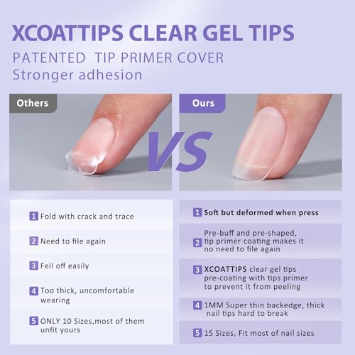BTArtbox Short Square Gel Nails - Natural XCOATTIPS Short Fake Nails with Tip Primer Cover, Stronger Nail Adhesion, Full Matte Soft Gel Nail Tips, Clear Nail Tips Fake Nails for Nail Extensions