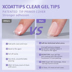 BTArtbox Short Square Gel Nails - Natural XCOATTIPS Short Fake Nails with Tip Primer Cover, Stronger Nail Adhesion, Full Matte Soft Gel Nail Tips, Clear Nail Tips Fake Nails for Nail Extensions