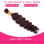 Human Braiding Hair for Boho Braids Burgundy Deep Wave Bulk Human Hair for Braiding 22 Inch 1 Bundle 50G #99J Wet and Wavy Curly Human Hair Red Braiding Hair Extensions No Weft Bundles for Braiding