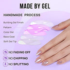 Press On Nails Short - BTArtbox Almond Press On Nails, Opaque Reusable Stick On Nails, Fake Nail with Nail Glue in 16 Sizes - 30 Nail Kit, Falling Star Cat Eye