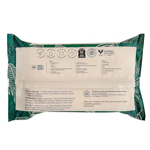 The Honest Company Flushable Wipes for Sensitive Skin, Hypoallergenic, Fragrance-Free, Tropical Leaves Design, 336 Count (4 Packs of 84)