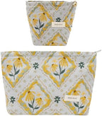 2 Pcs Makeup Bags, Large Cosmetic Bag Travel Toiletry Bag Organizer for Women, Embroidery Craft, Floral Makeup Bag Small Cosmetic Pouch Purse with Zipper Gifts for Girls Teen