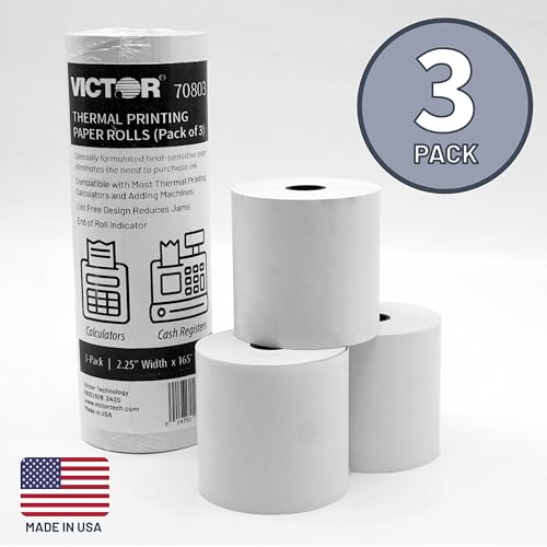 Victor Thermal Paper Roll For Printing Calculators & Cash Registers, 3 Pack, 165 ft (70803)