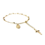 Stunning Catholic Rosary Bracelet for Women with Our Lady of Graces Medal and Cross Crucifix Charm, 14K Gold Plated, Adjustable - Dainty Elegant Religious Jewelry Gift