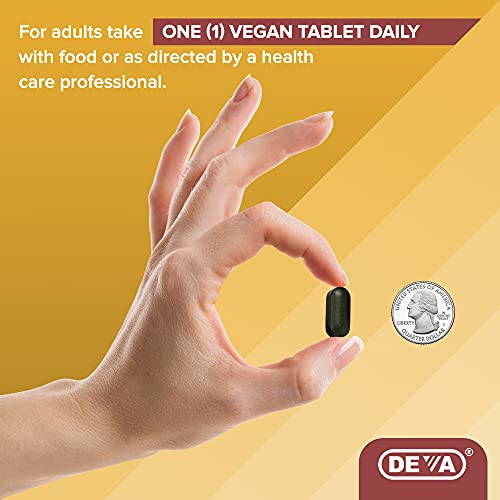 DEVA Vegan Multivitamin & Mineral Supplement with Iron 2-Pack, Spirulina, Chlorella, Ashwagandha, Broccoli & More, 90 Coated Tablets Each