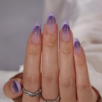 BTArtbox French Tip Press On Nails - Almond Ombre Press On Nails Medium, Glue On Nails with Glitters, Supremely Fit & Natural Reusable Stick On Nails in 15 Sizes, Twilight