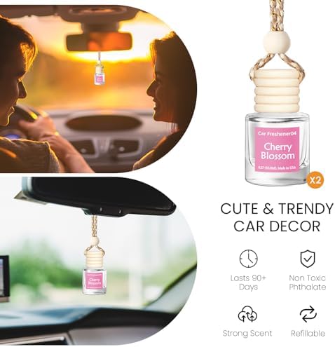 Car Fresheners Hanging, Cherry Car Freshener, Car Fresheners for Women, Long Lasting Car Perfume, 2 Pack Car Diffuser,Essential Oil Diffuser for Car, Made in USA