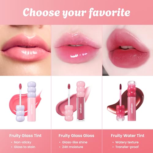COLORGRAM Fruity Glass Tint 07 Shy Guava | Korean Long Lasting & Waterproof Lip Stain| Glossy Lip Gloss with Lovely Soft Pink Shade | Buildable, Blendable, Moisturizing, Non-Sticky | 0.11 Oz
