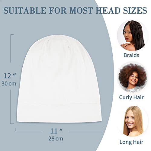 LULUSILK Mulberry Silk Bonnet for Sleeping Women, Real Silk Sleep Cap for Curly Hair and Braids, Pure Silk Head Wrap with Scrunchies, White