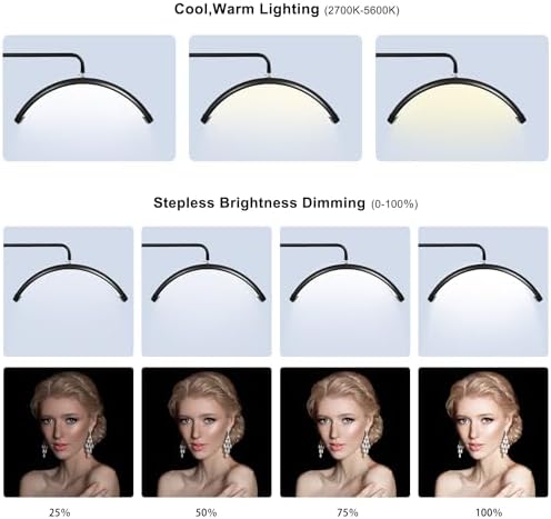 Eyelash Lamp - Dimmable LED Floor Lamp Lash Light for Eyelash Extensions, Salon SPA, Esthetician, Tattoo Artists - Rotating Half-Moon Head, Shadowless Lighting, Adjustable Brightness (Classic Black)