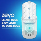 Zevo 2 Flying Insect Traps & 4 Cartridges - Plug In Fly Trap & Indoor Bug Catcher for Gnats, House & Fruit Flies - Mess-Free - Use in Any Room - Uses Blue & UV Light (2 Plug In Devices & 4 Cartridges)