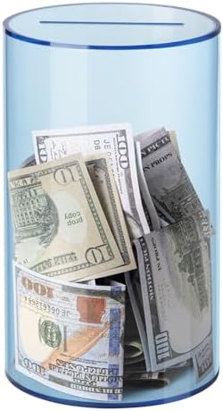 Hicocool Clear Piggy Bank for Adults Kids Must Break to Open, Blue Acrylic Piggy Bank Unopenable Money Savings Jar (8" H x 5" D)