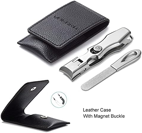 Nail Clippers for Men Thick Nails Laqrge Wide Jaw Opening Long Handle Heavy Duty Ultra Sharp Toe Nail Clippers No Splash Fingernail Clipper for Seniors,Adult, Women (Silver with File)